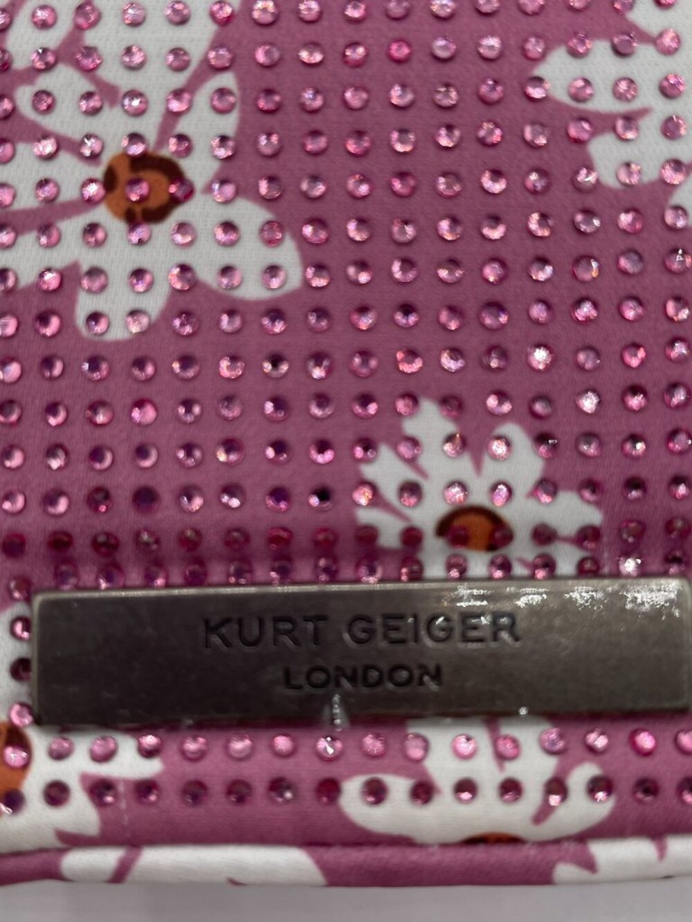 Kurt Geiger Crystal Encrusted Eagle Mini Kensington Pink Floral Crossbody Bag - Picture 4 of 16